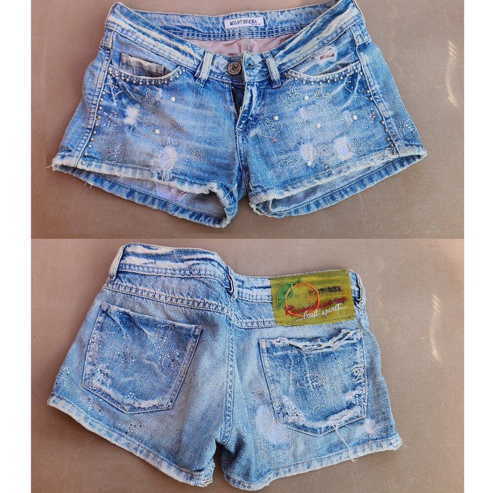 Rossodisera Ross Disera jean/denim shorts rhinestones studded pearls Italy S 32"